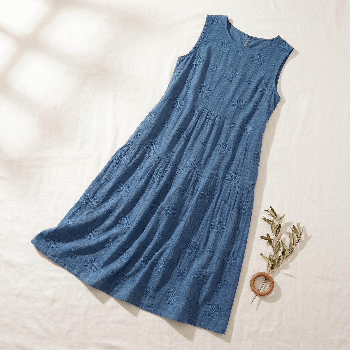 Ärmelloses Besticktes Damenkleid | Leichtes Sommer-Maxikleid