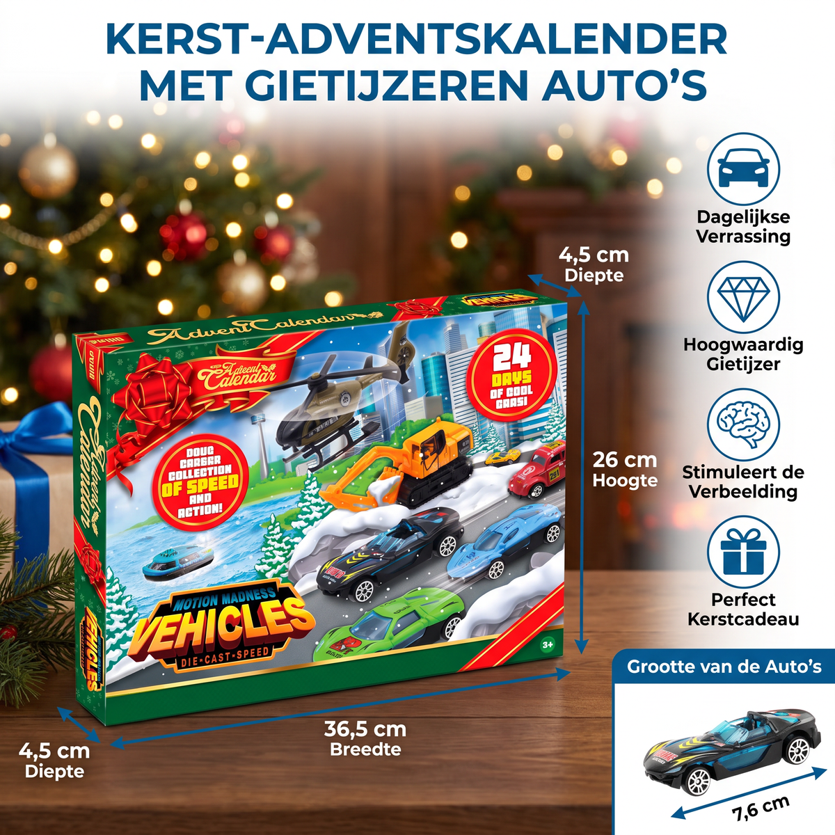 Auto-Adventskalender für Kinder 2026 – 24 Die-Cast-Spielzeugautos aus Metall