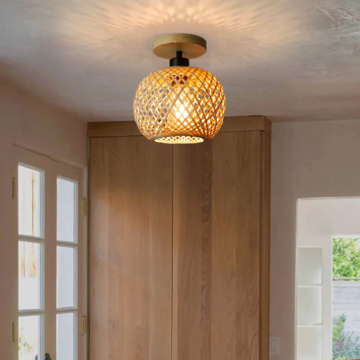 Bambus-Deckenleuchte | Handgeflochtene LED-Rattanleuchte