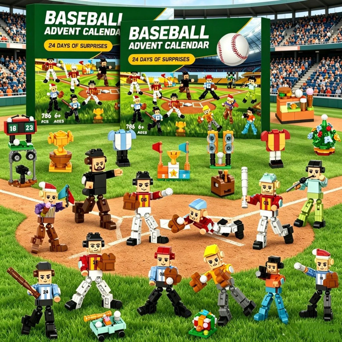 Baseball-Adventskalender, 786 Teile Spieler und Stadion aus Bausteinen