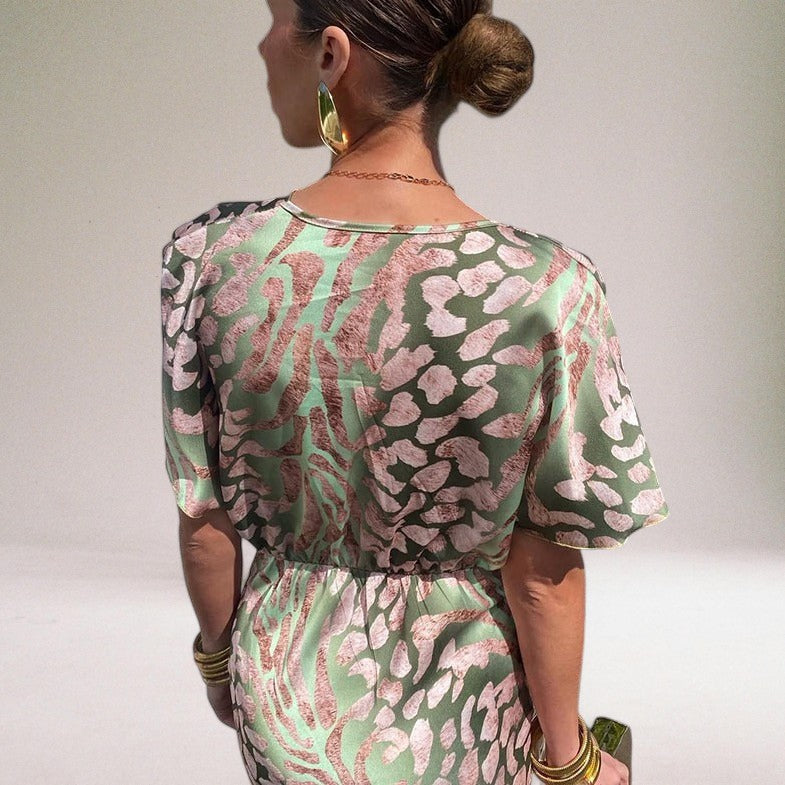 Bedrucktes Damen-Midikleid mit V-Ausschnitt