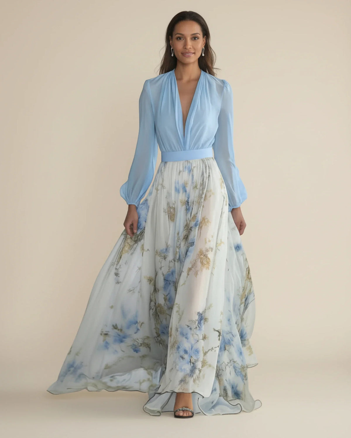 Blumiges Maxikleid in A-Linie für Damen