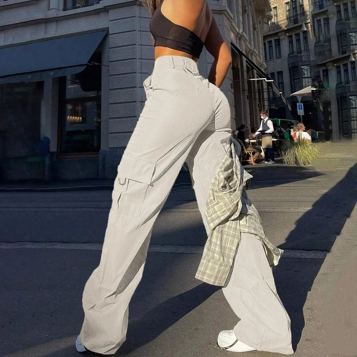Cargohose mit hoher Taille und lockerer Passform für Damen – Weiche Webstruktur