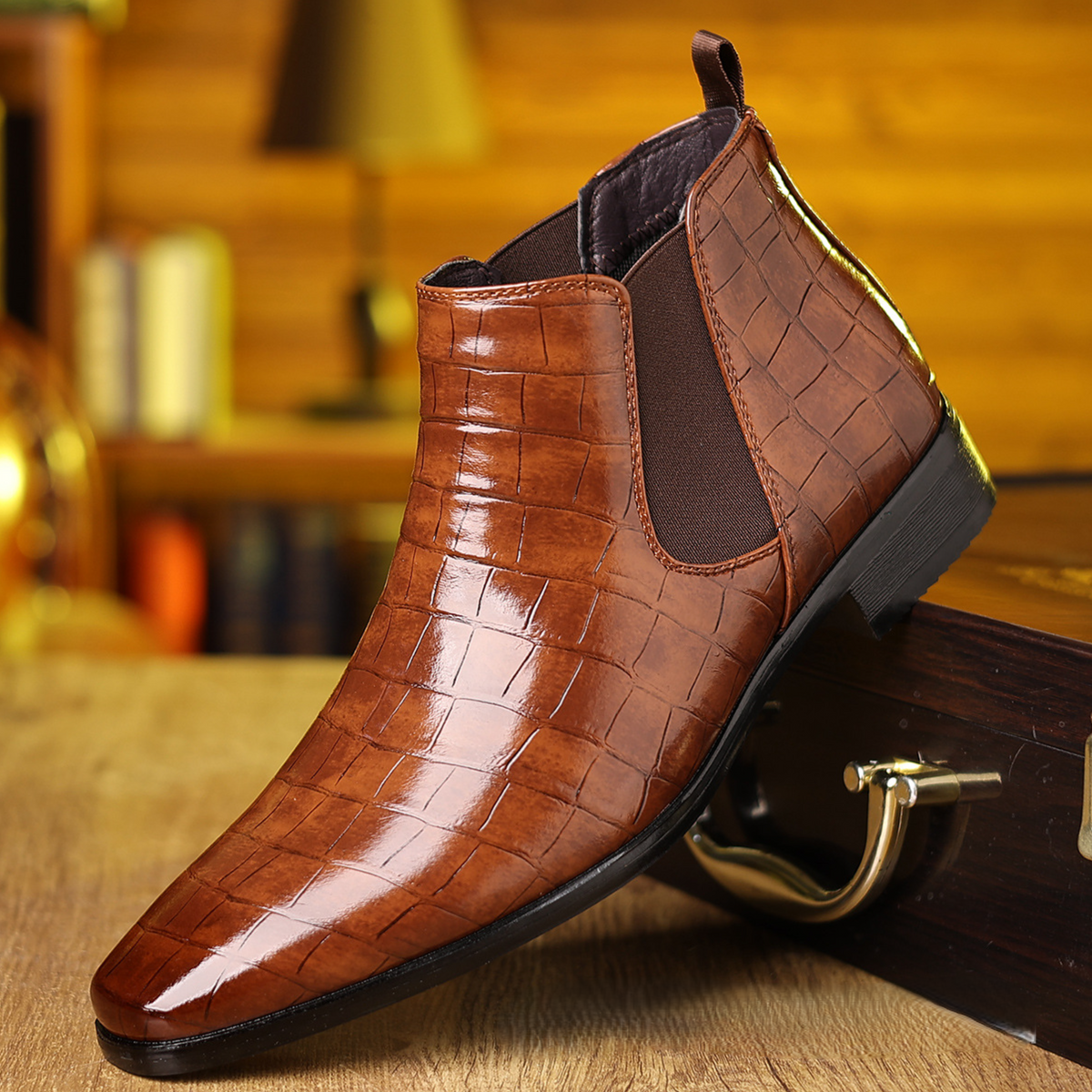 Chelsea-Boots in Krokodil-Optik