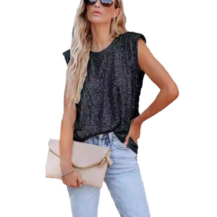 Damen-Glitzerbluse mit Rundhalsausschnitt