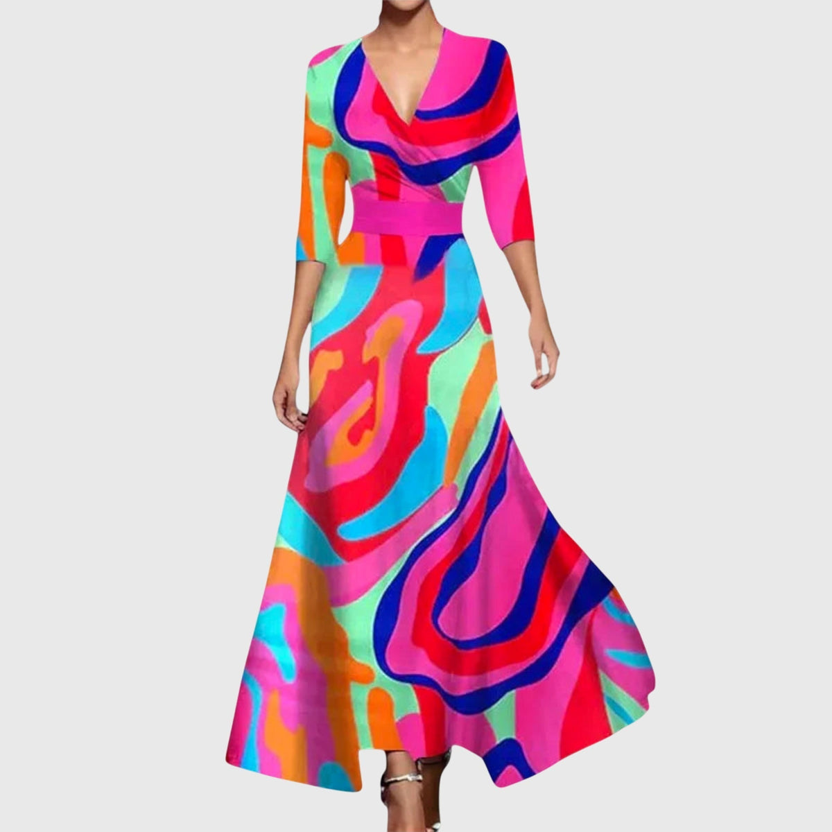 Damen-Maxikleid im Wickeldesign mit Blumenmuster und V-Ausschnitt