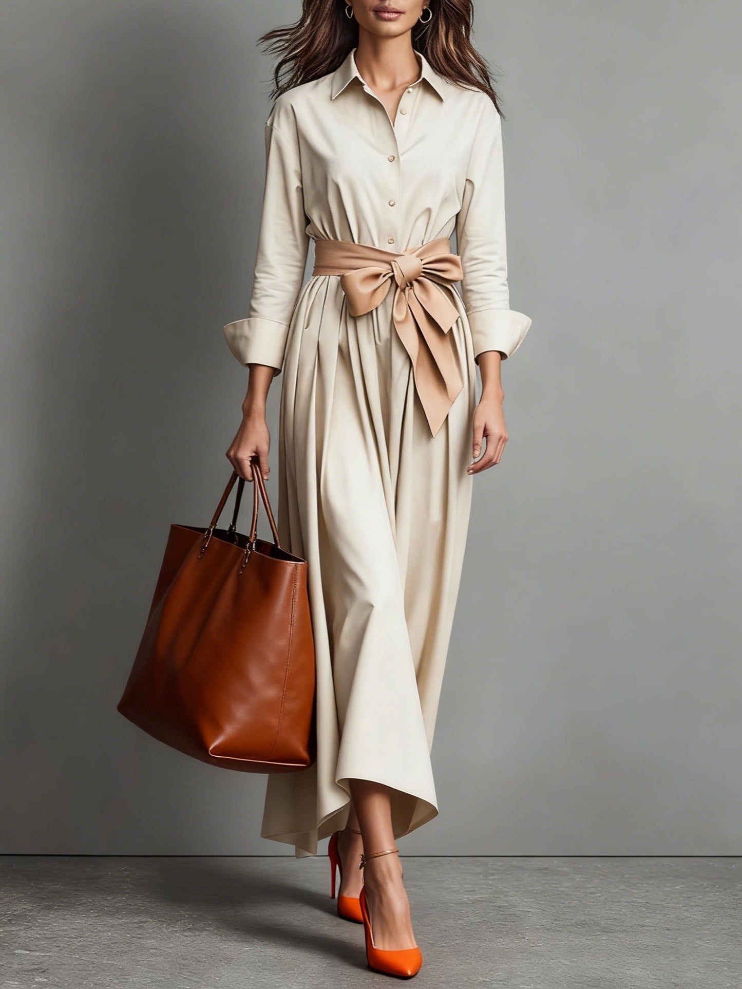 Damen-Midi-Blusenkleid mit Gürtel