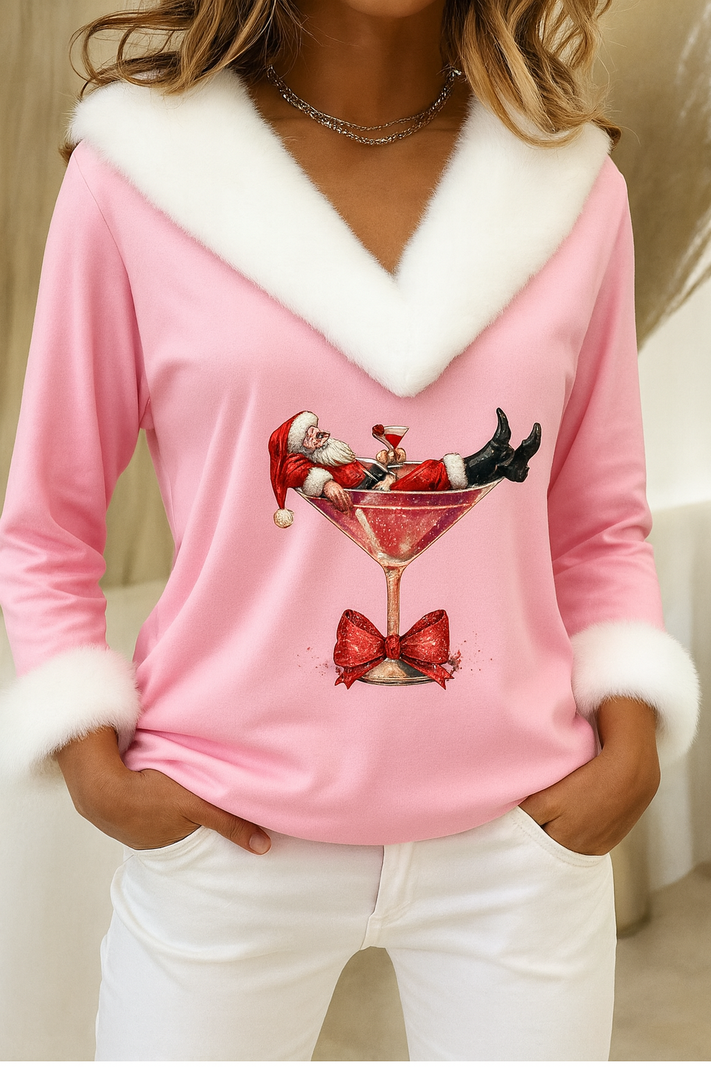 Damen-Plüschpullover mit Weihnachtsmotiv – warmes und flauschiges Weihnachtsoberteil