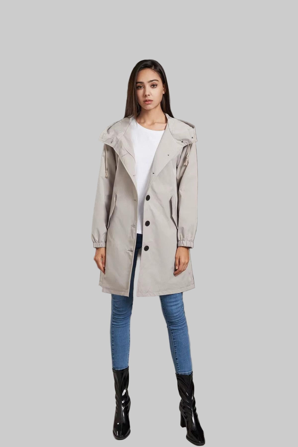 Damen-Regentrenchcoat mit Kapuze