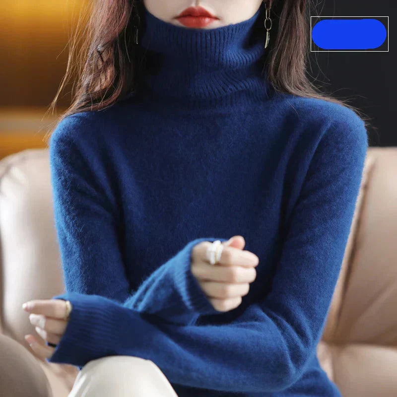 Damen-Rollkragenpullover aus 100 % reinem Kaschmir für kaltes Wetter