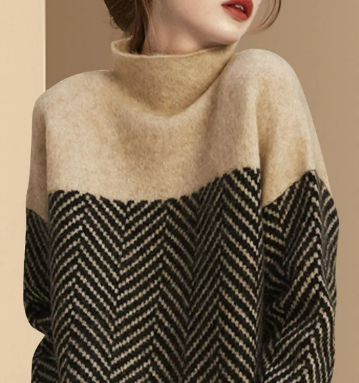 Damen-Rollkragenpullover im Color-Blocking-Design