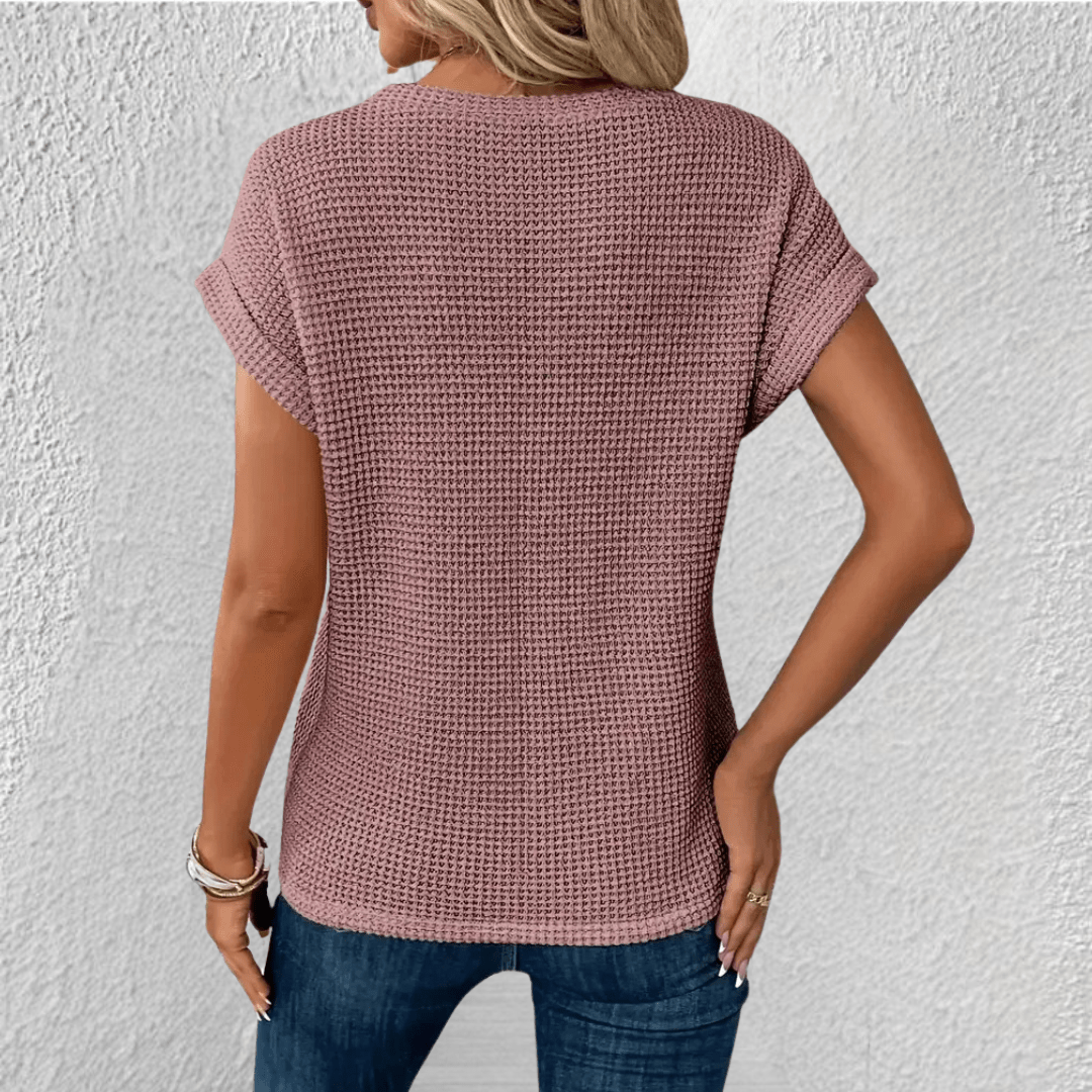 Damen-Strickbluse aus Waffelstrick mit Knoten-Detail vorne