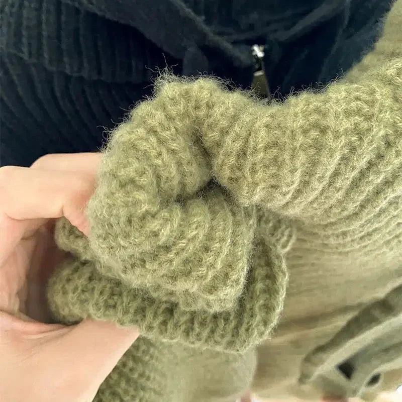 Damen-Strickpullover mit Reißverschluss und Kapuze