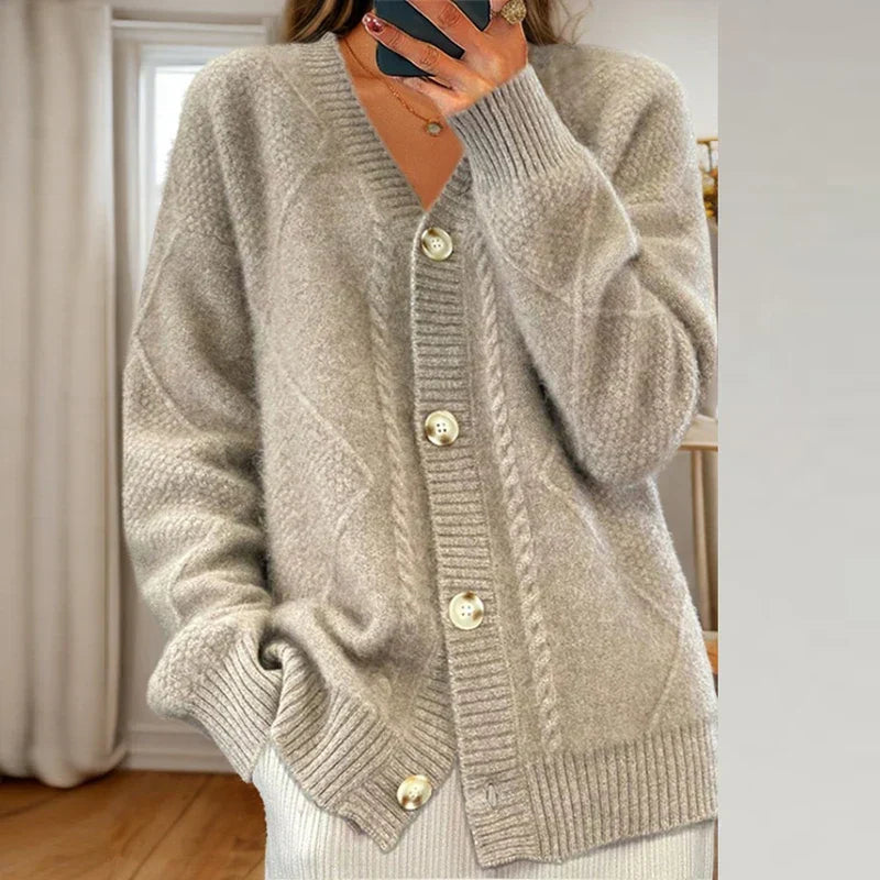 Damen-Strickjacke mit V-Ausschnitt und Knöpfen