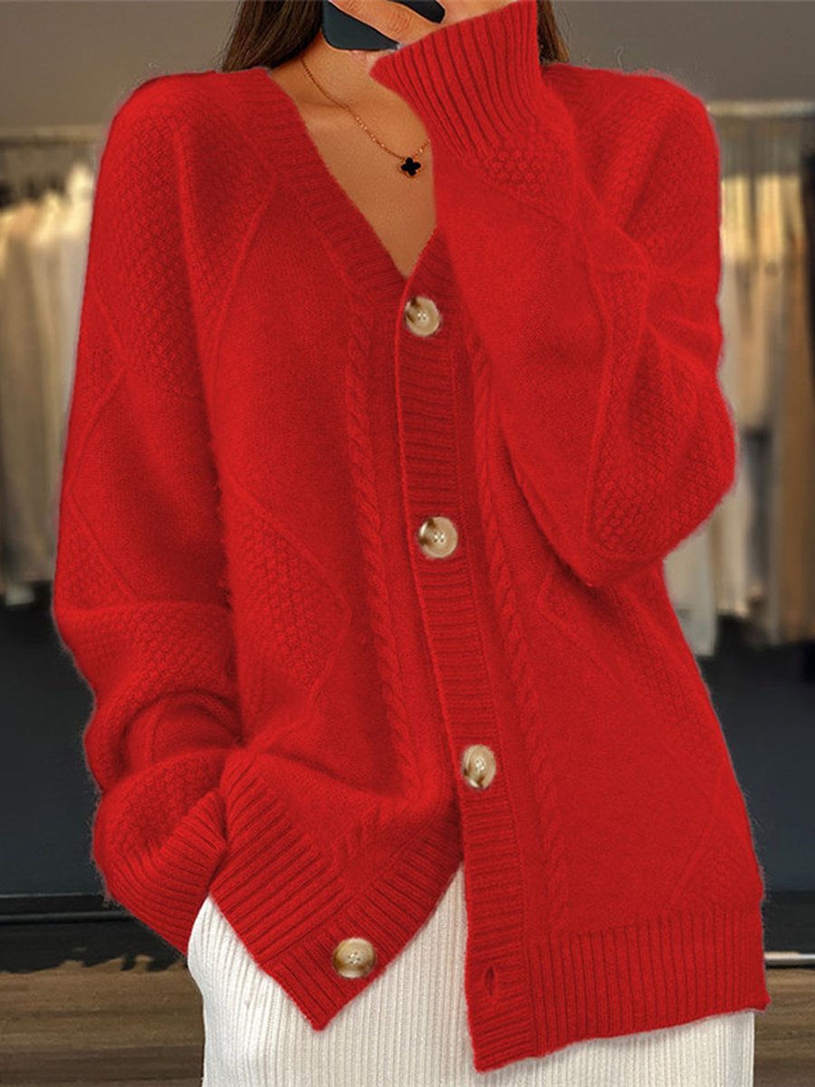 Damen-Strickjacke mit V-Ausschnitt und Zopfmuster