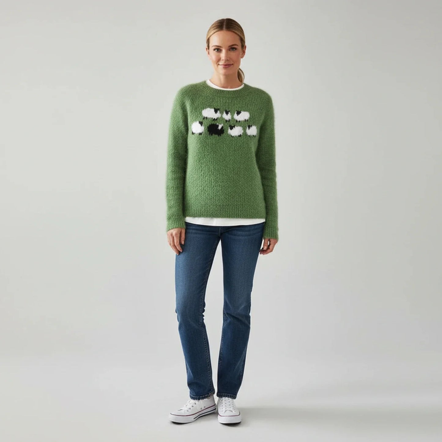 Damen-Strickpullover mit Schwarzem-Schaf-Motiv