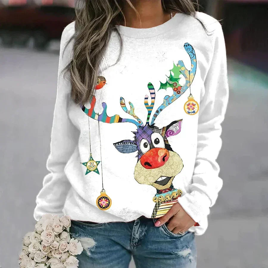 Damen-Sweatshirt mit funkelndem Weihnachtsbaum – lässiger Pullover mit Rundhalsausschnitt für den festlichen Winter