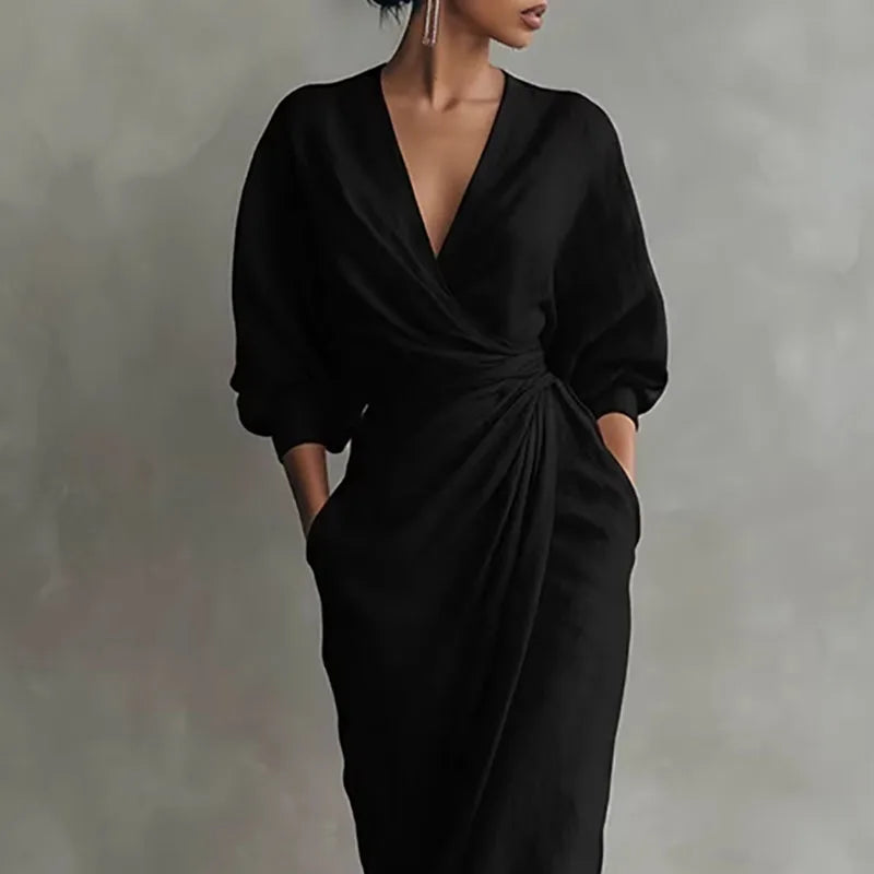 Damen-Wickelmaxikleid mit V-Ausschnitt