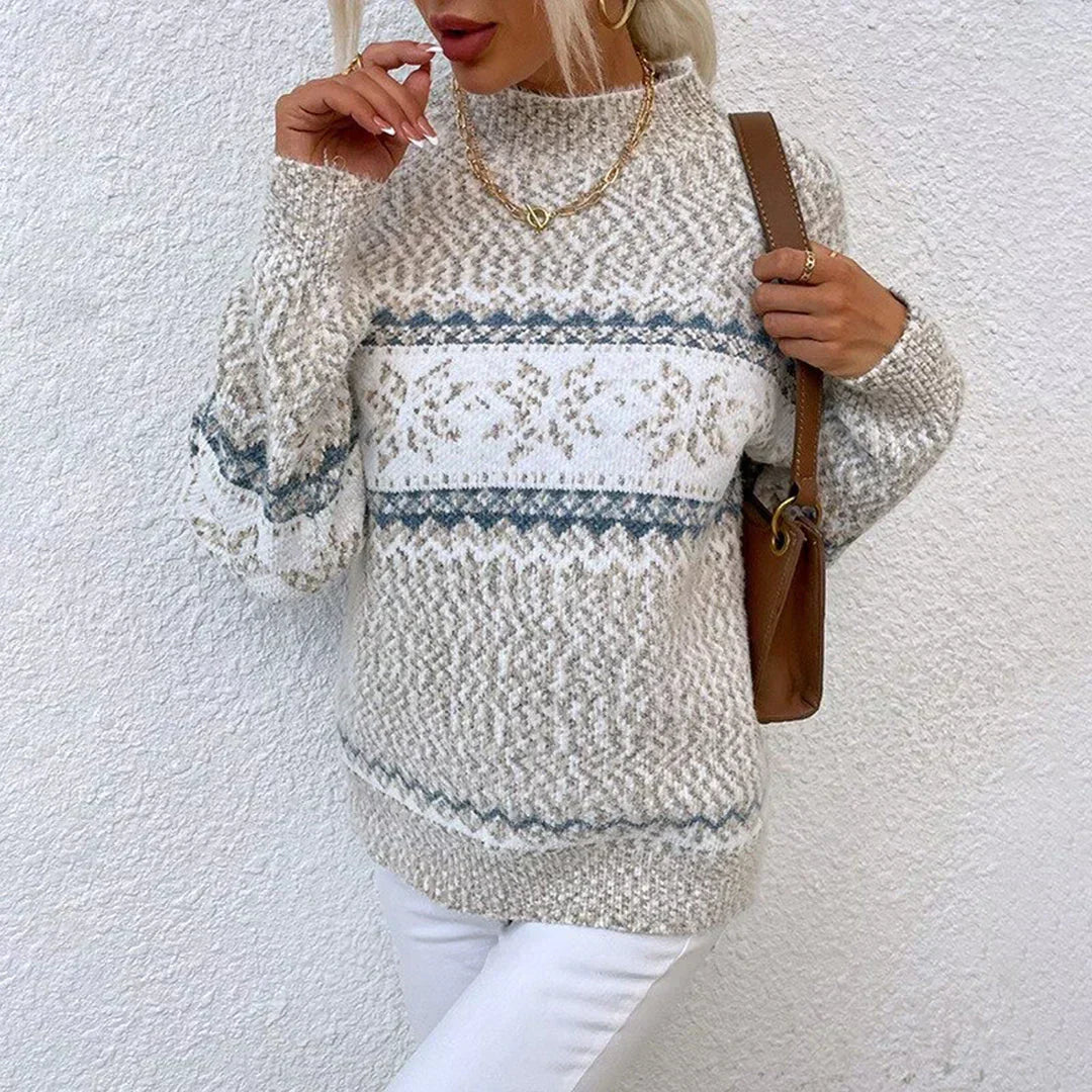 Damen-Winterpullover aus warmem Strick mit Schneeflockenmuster für einen gemütlichen Winter-Look