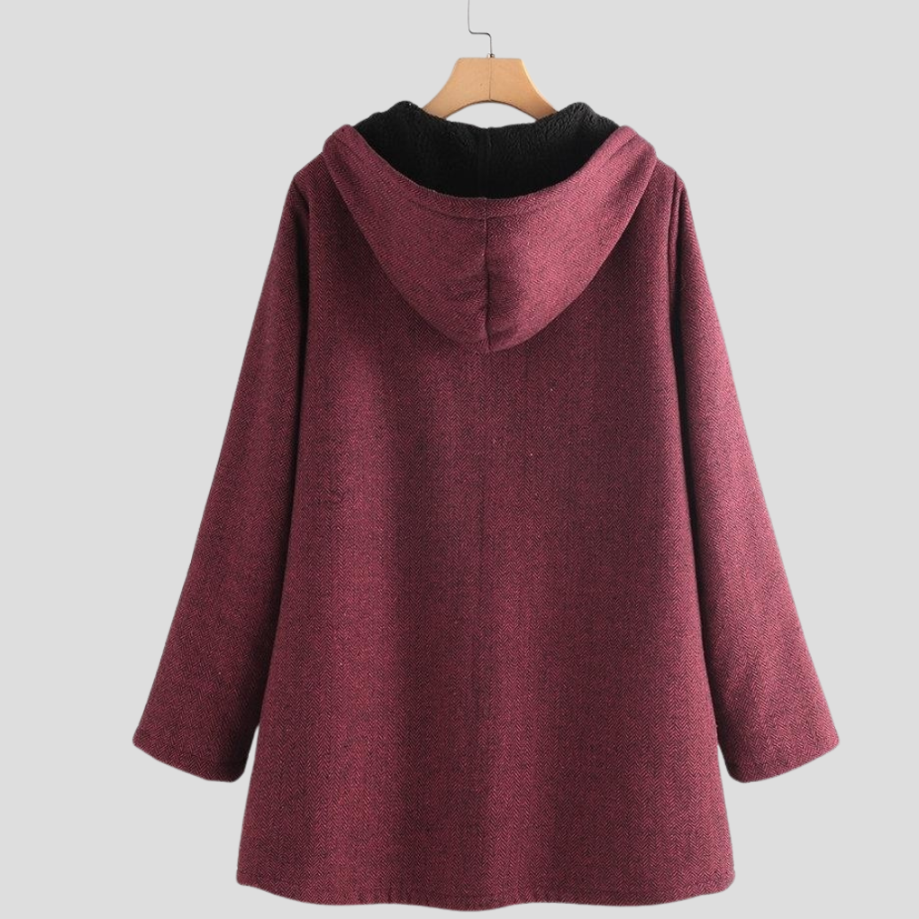 Einfarbiger Fleece-Mantel mit Kapuze für Damen