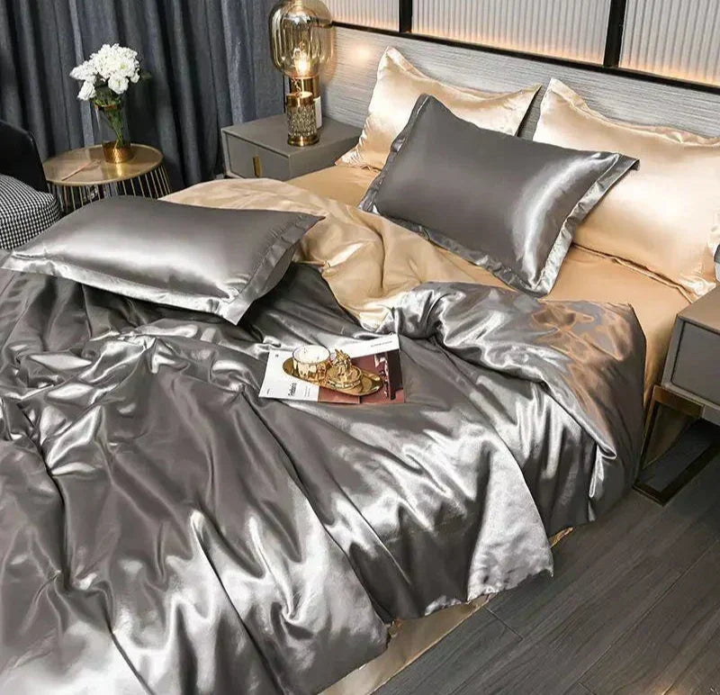 Eleganter Satin-Bettbezug, luxuriöse Bettwäsche