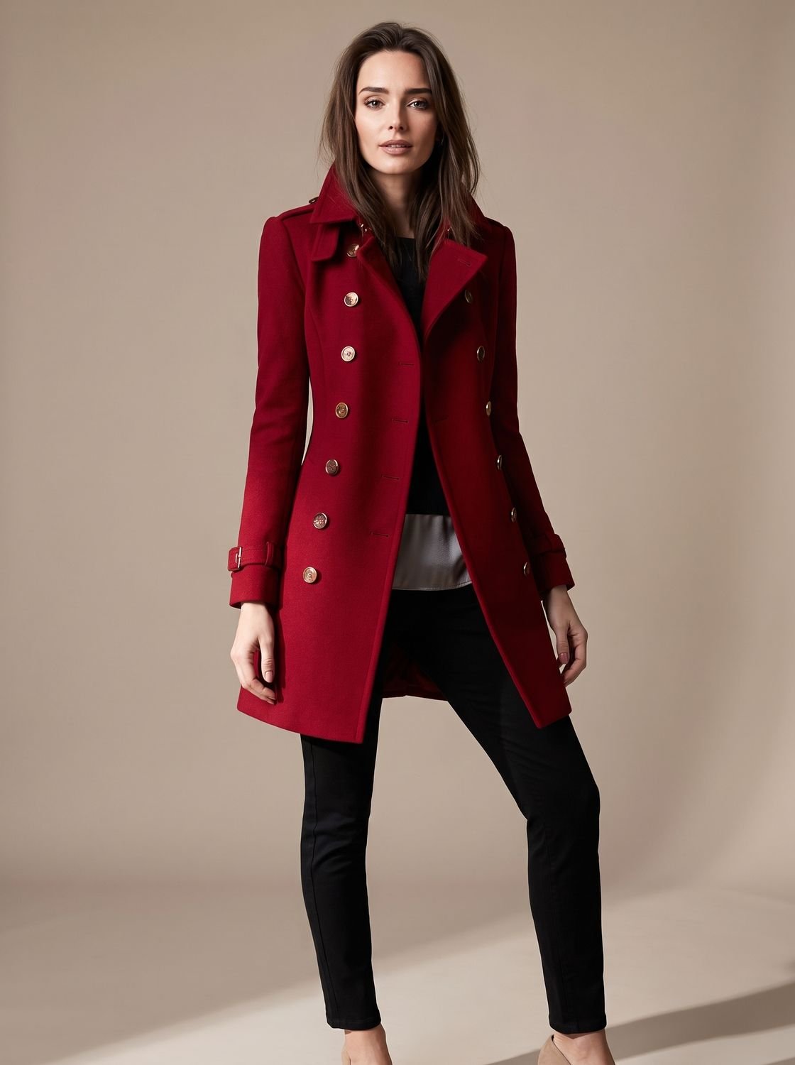 Eleganter zweireihiger Wintermantel aus Wolle für Damen