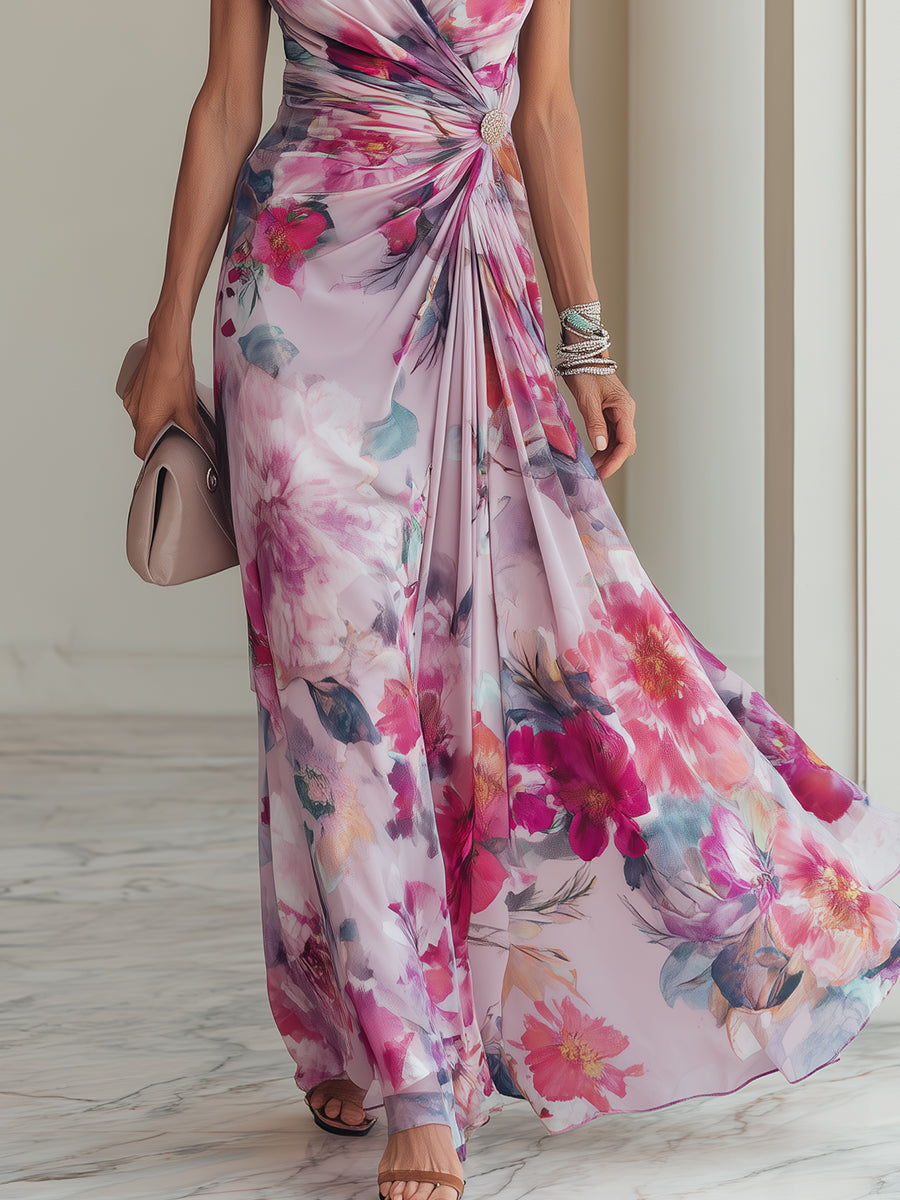 Elegantes Damen-Maxi-Wickelkleid mit Blumenmuster für besondere Anlässe