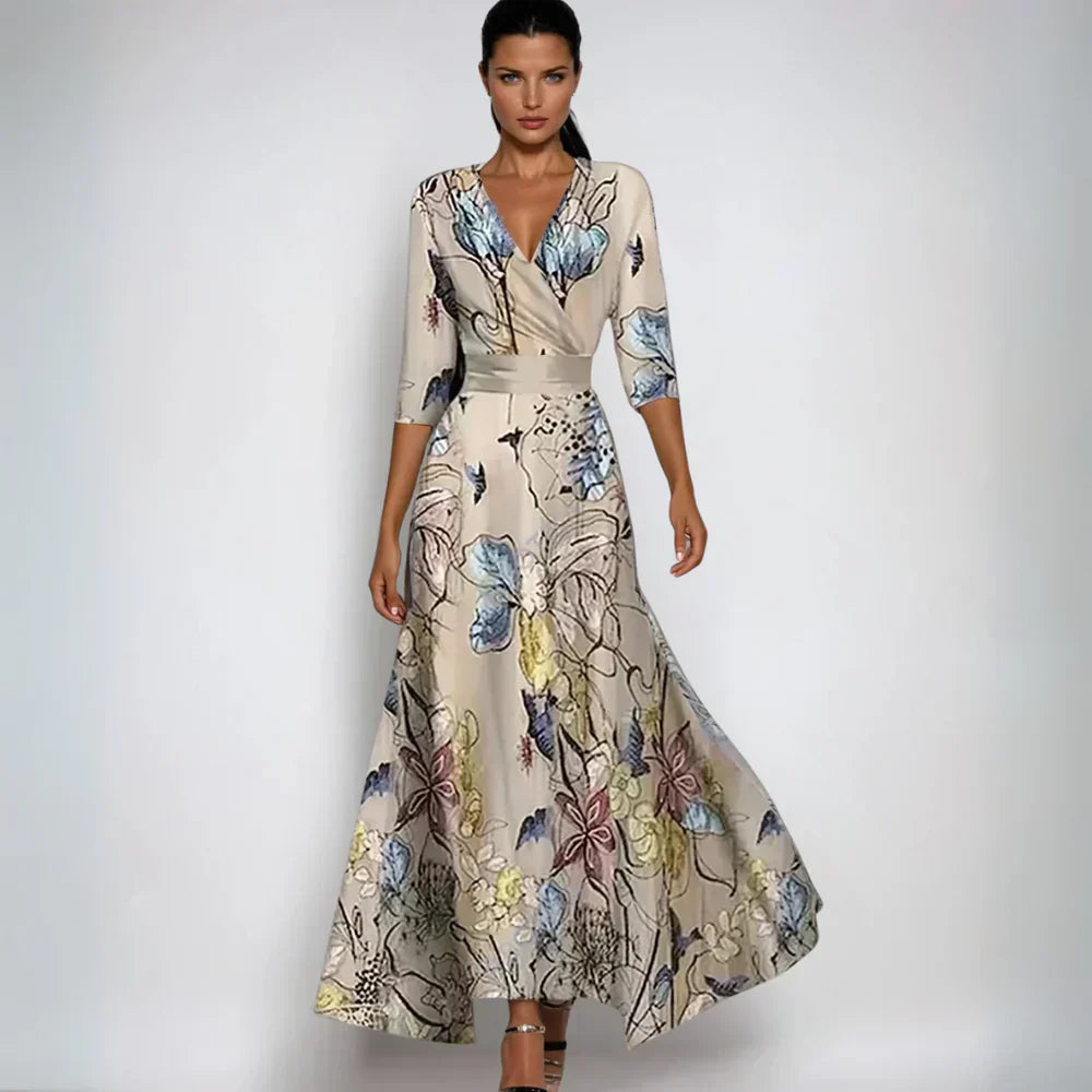 Elegantes langes Kleid mit V-Ausschnitt