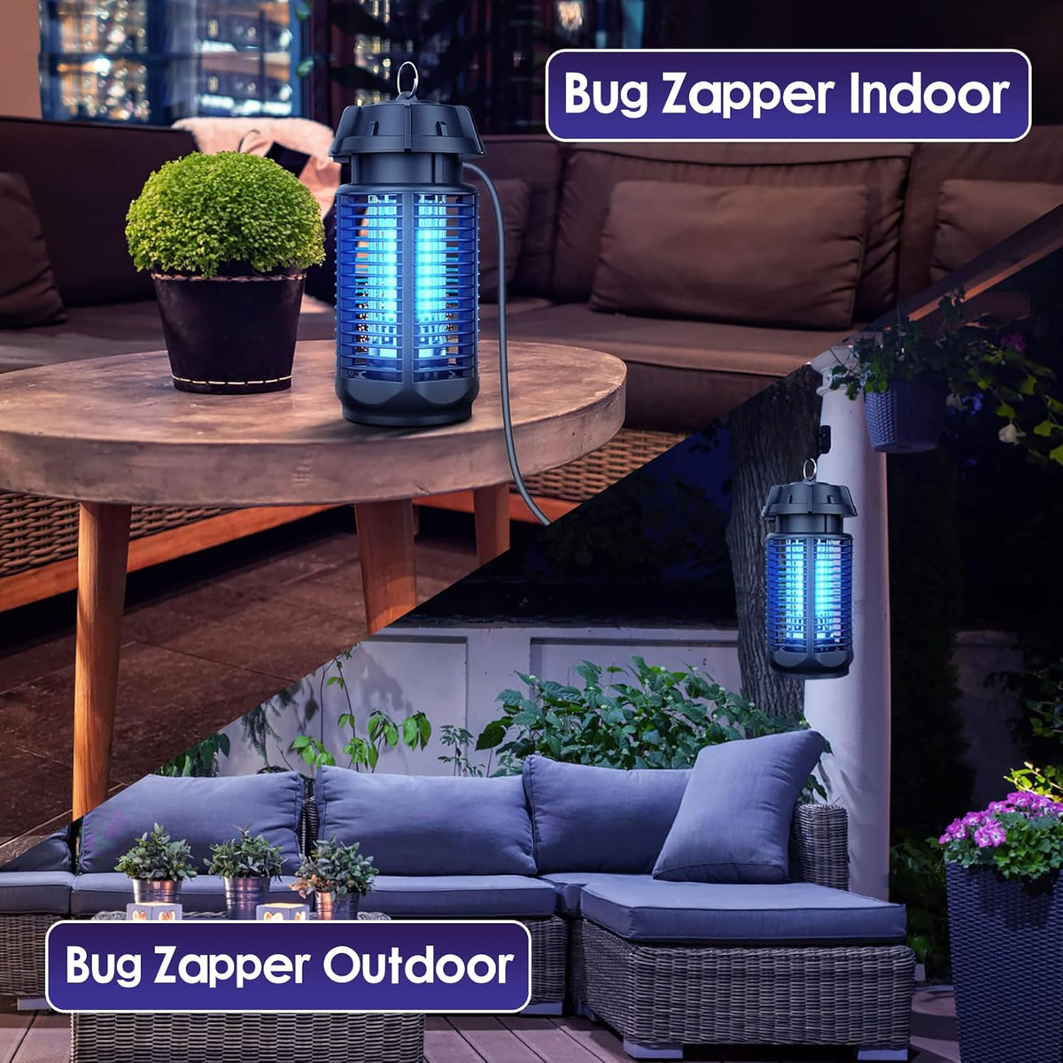 Elektrischer Insektenvernichter mit 20W UV-Licht und 4200V Hochspannungsgitter, IPX4 wasserdicht
