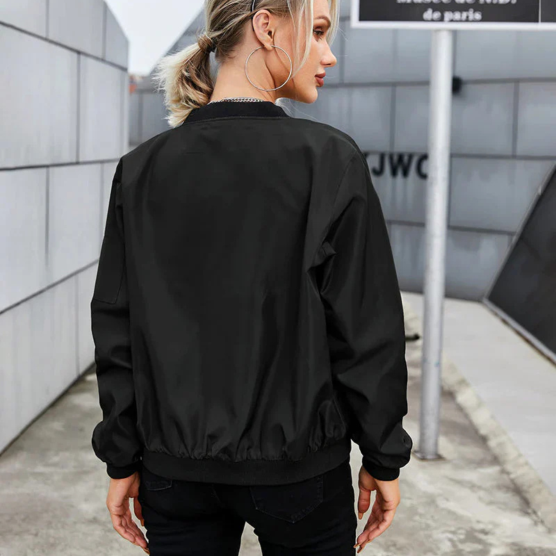 Figurbetonte Damen-Bomberjacke mit Reißverschluss und langen Ärmeln