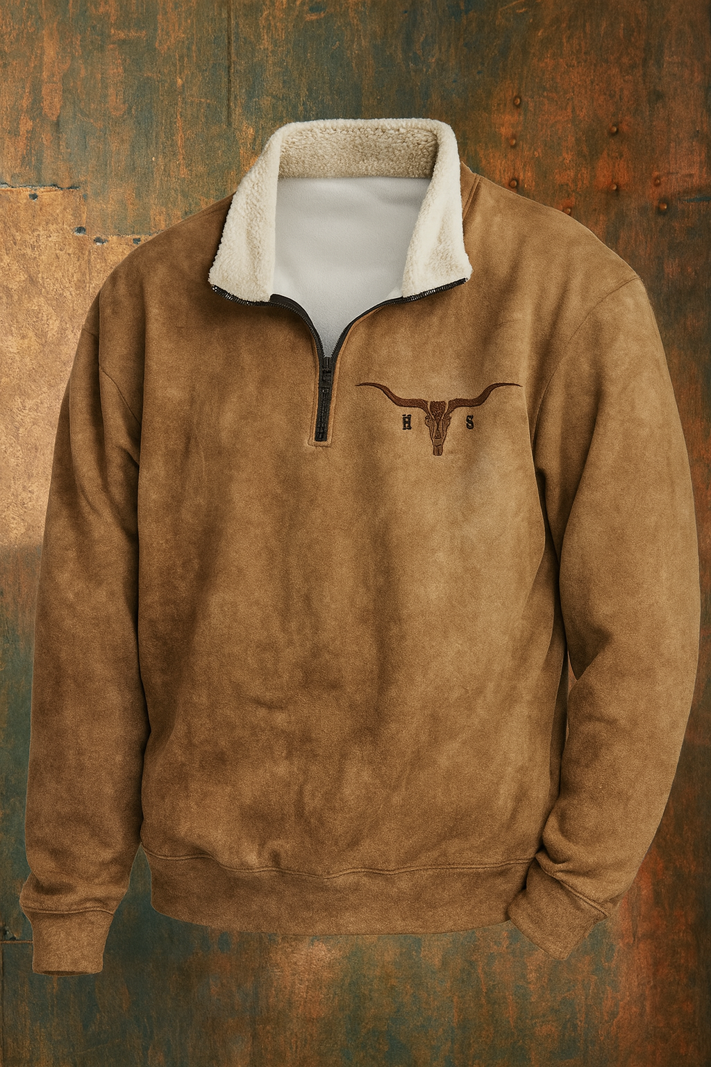 Fleece-Pullover für Herren im Western-Stil mit Viertelreißverschluss