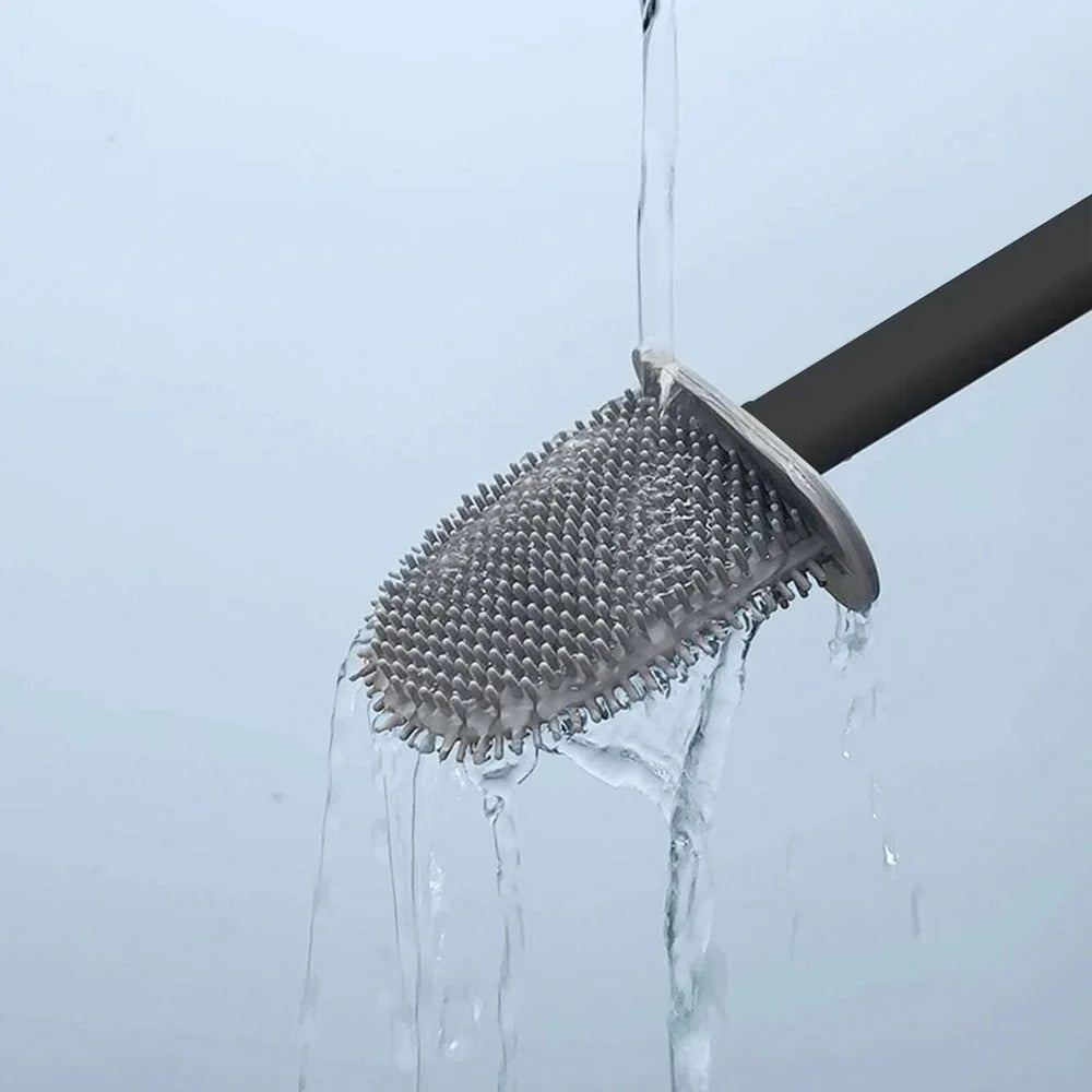 Flexible Silikon-Toilettenbürste mit Halterung zur Wandmontage, hygienische Reinigung ohne Bohren