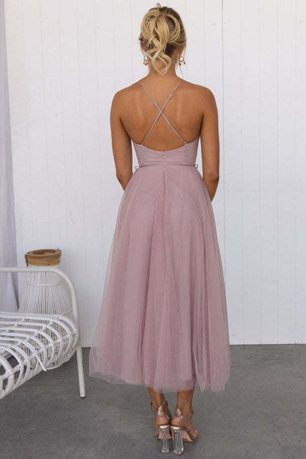Fließendes ärmelloses Damen-Maxikleid aus Chiffon mit V-Ausschnitt