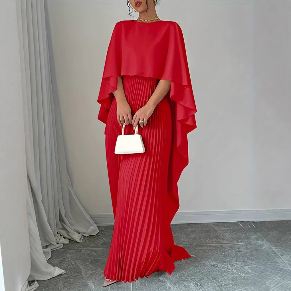 Fließendes Plissee-Maxikleid mit Fledermausärmeln
