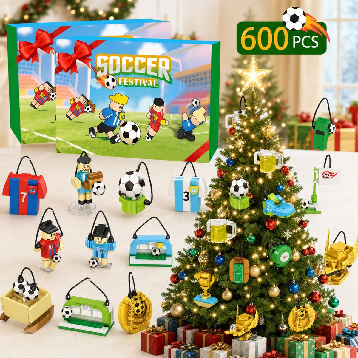 Fußball-Adventskalender Soccer Festival, 600 Teile Bausteinmodelle für den Weihnachtsbaum