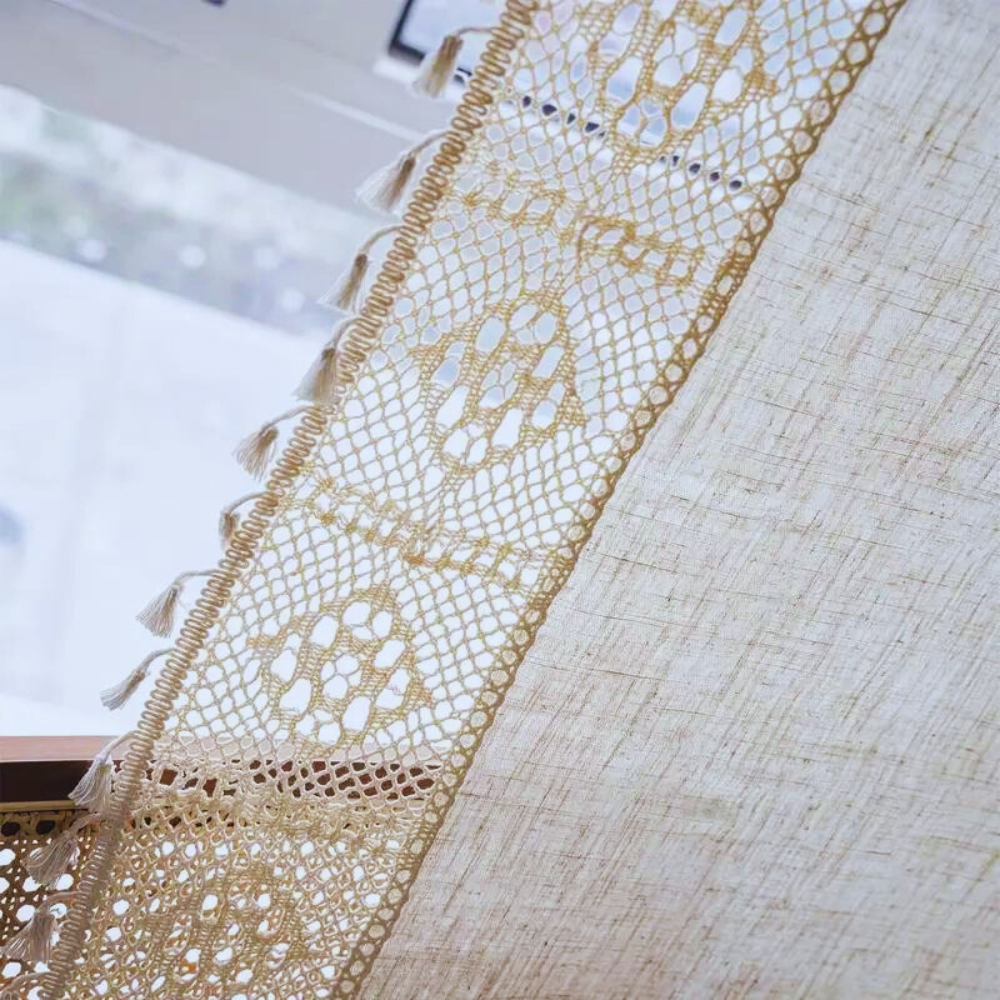Geometrischer Leinenvorhang im Landhaus-Chic