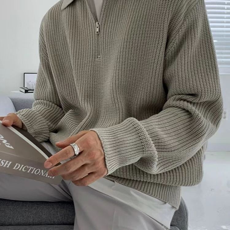 Gerippter Herren-Strickpullover mit Reißverschluss