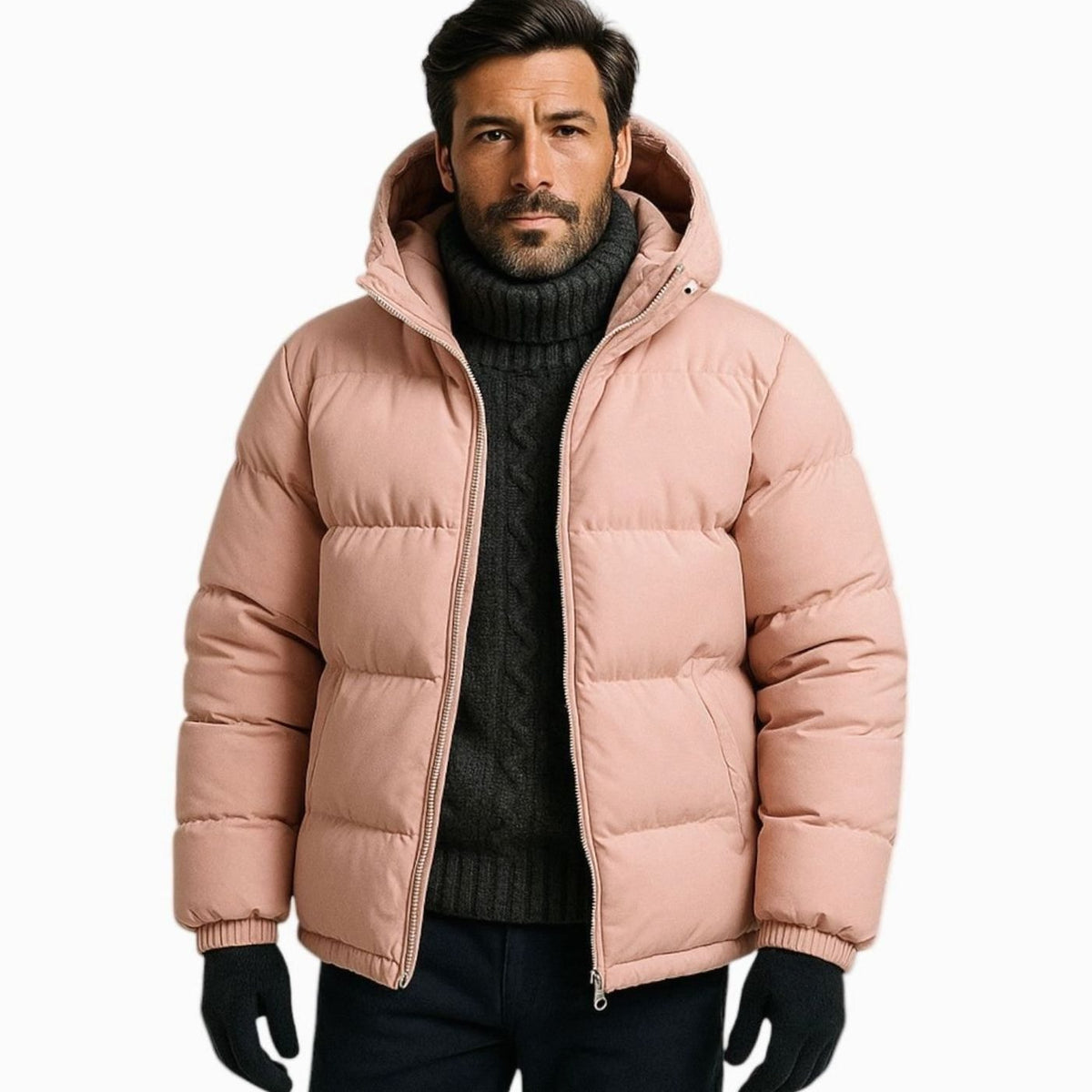 Gesteppte Herren-Pufferjacke mit Kapuze und Reißverschluss