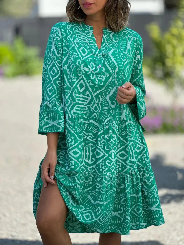Gesticktes Damen-Midikleid mit Print