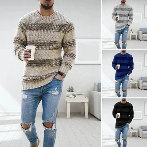 Gestreifter Herren-Langarmpullover mit Rundhalsausschnitt