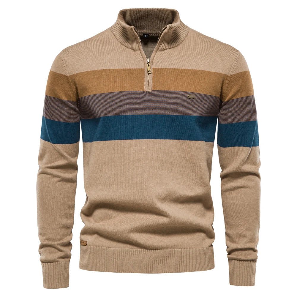 Gestreifter Herren-Strickpullover mit Halbreißverschluss