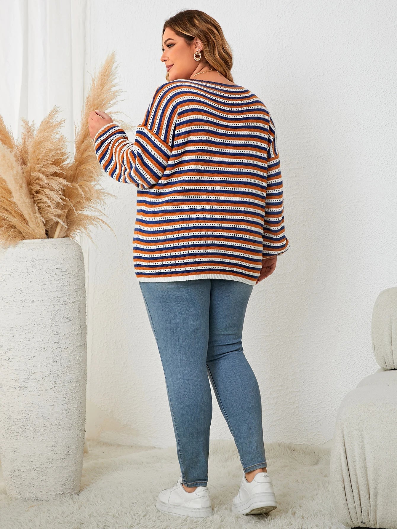 Gestreifter Wollmisch-Pullover für große Größen