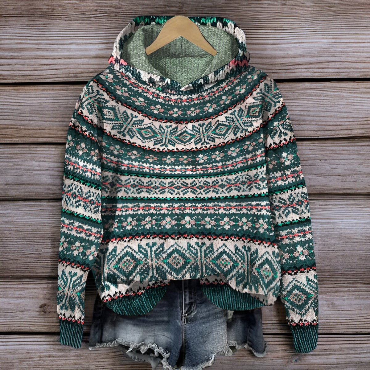 Gestrickter Island-Kapuzenpullover für den Winter