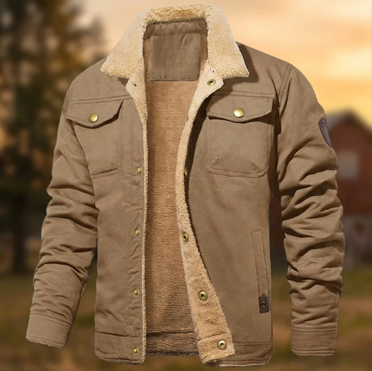 Herren-Jacke mit Knöpfen und Sherpa-Kragen