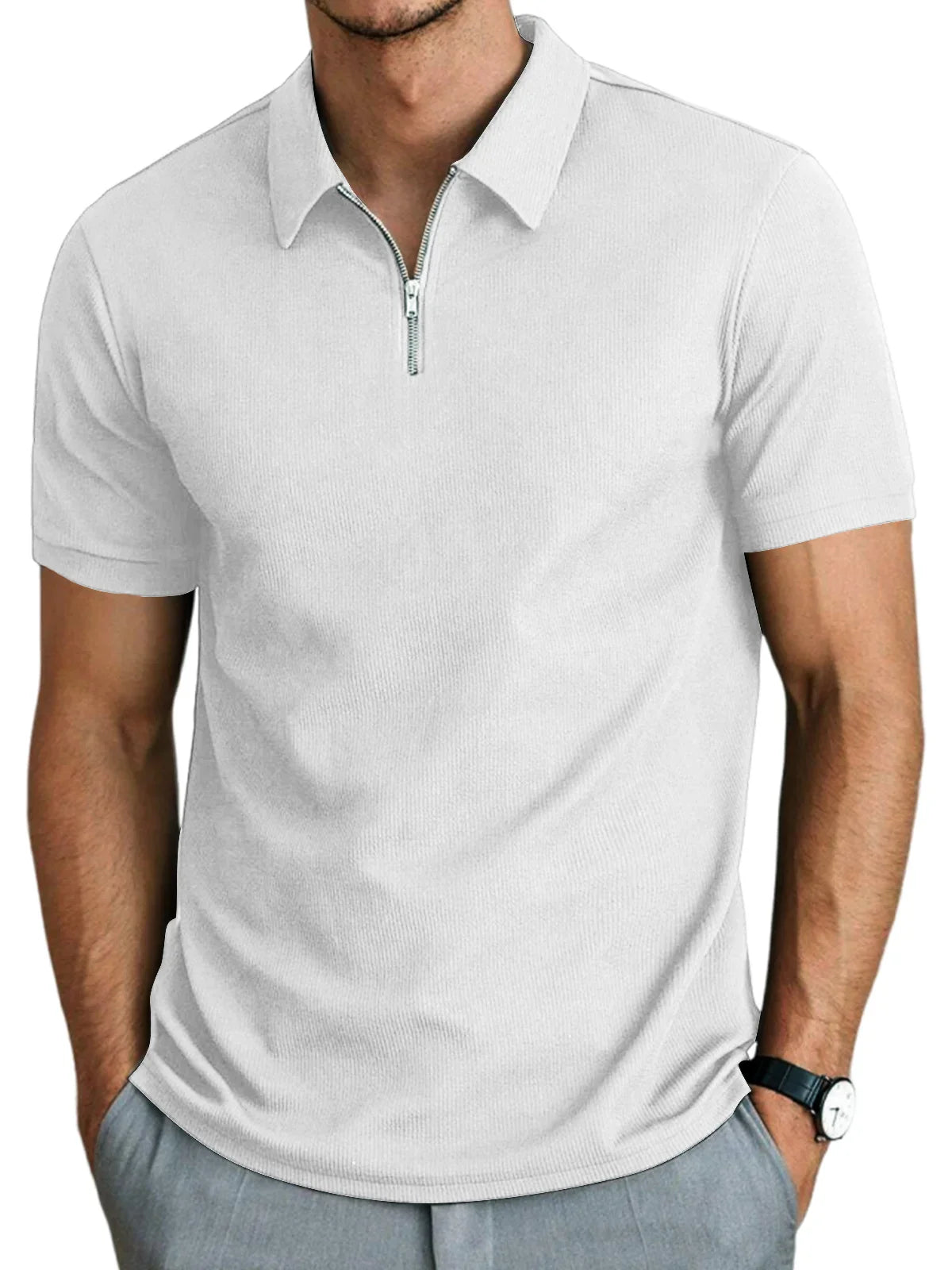 Herren-Kurzarm-Poloshirt mit Reißverschluss