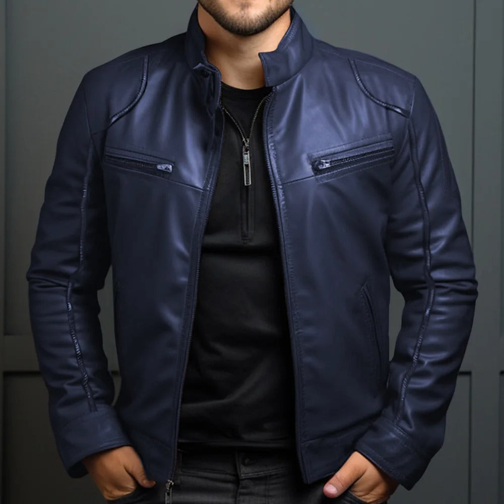 Herren-Lederjacke mit Stehkragen