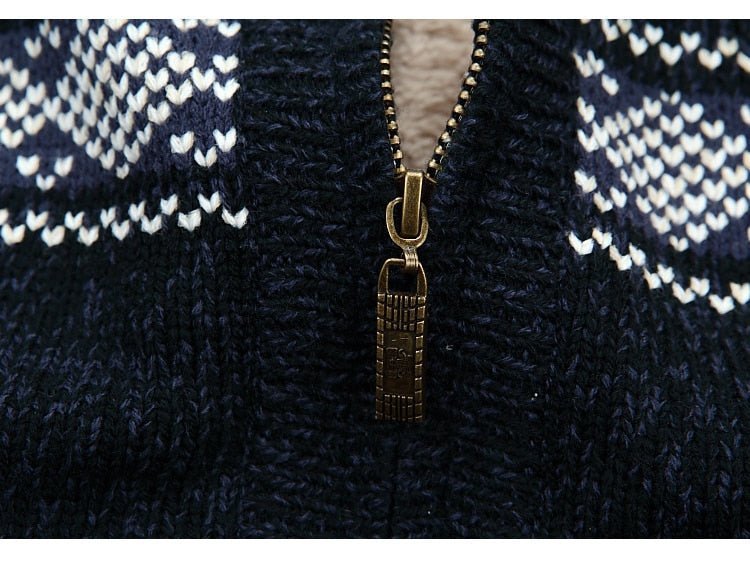 Herren-Norweger-Strickjacke mit Reißverschluss und Fleecefutter