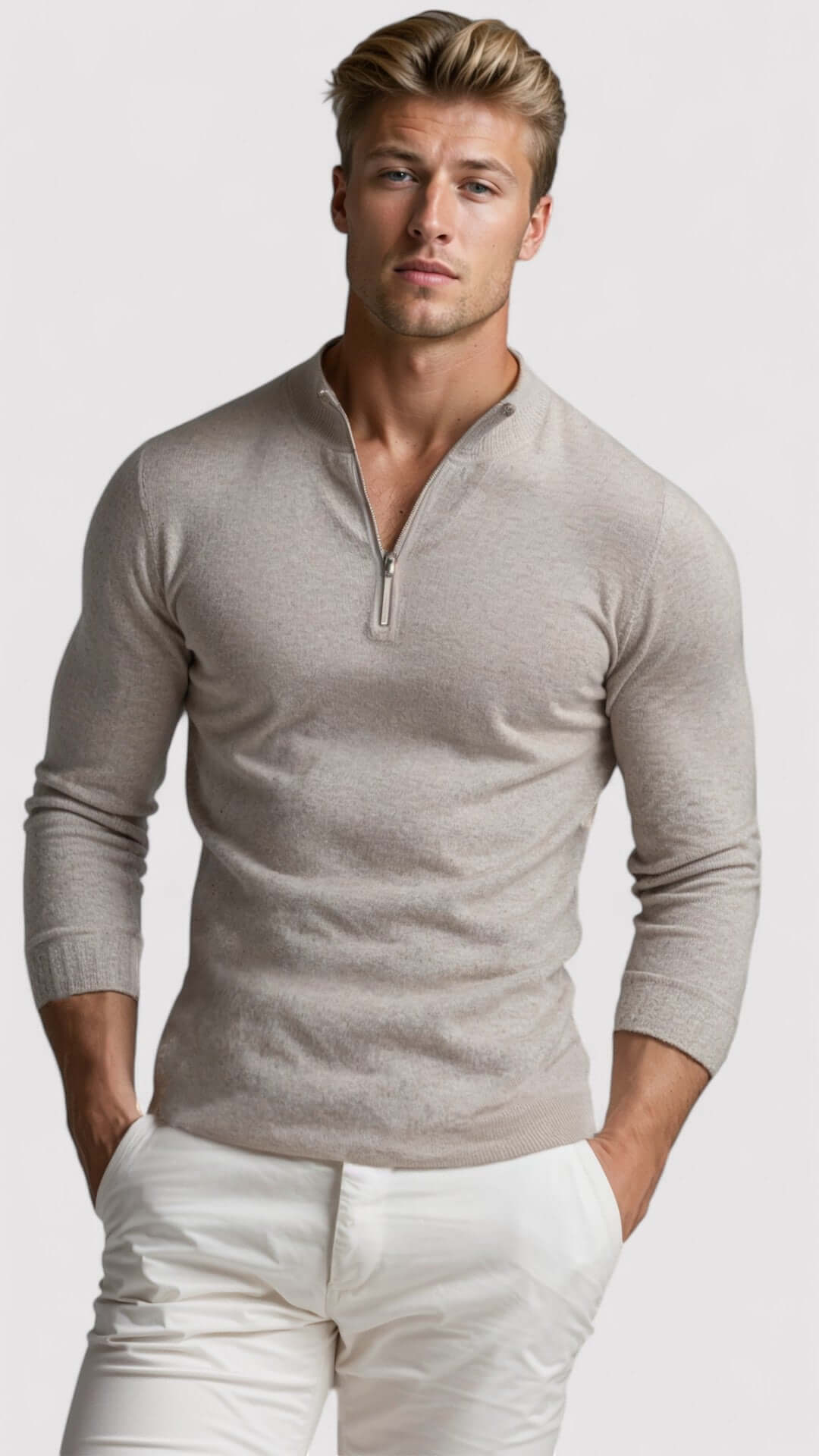 Herren-Pullover mit halbem Reißverschluss