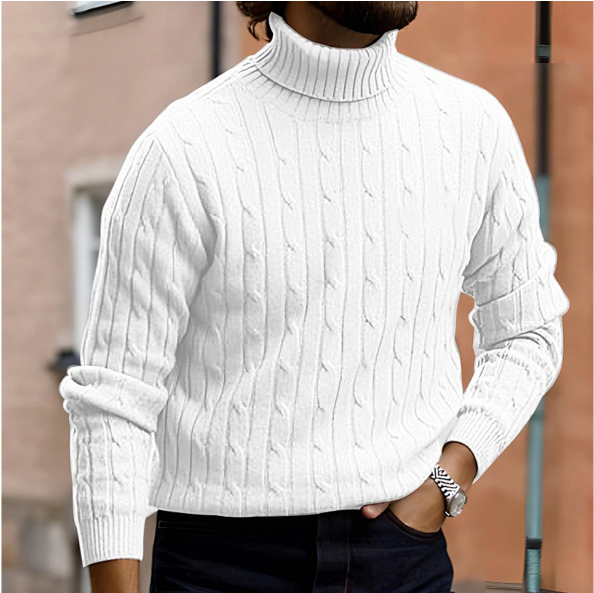 Herren-Rollkragenpullover mit Zopfmuster für den Winter
