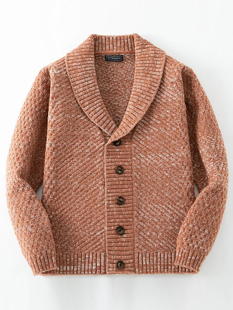 Herren-Strickjacke mit Schalkragen und Knopfleiste